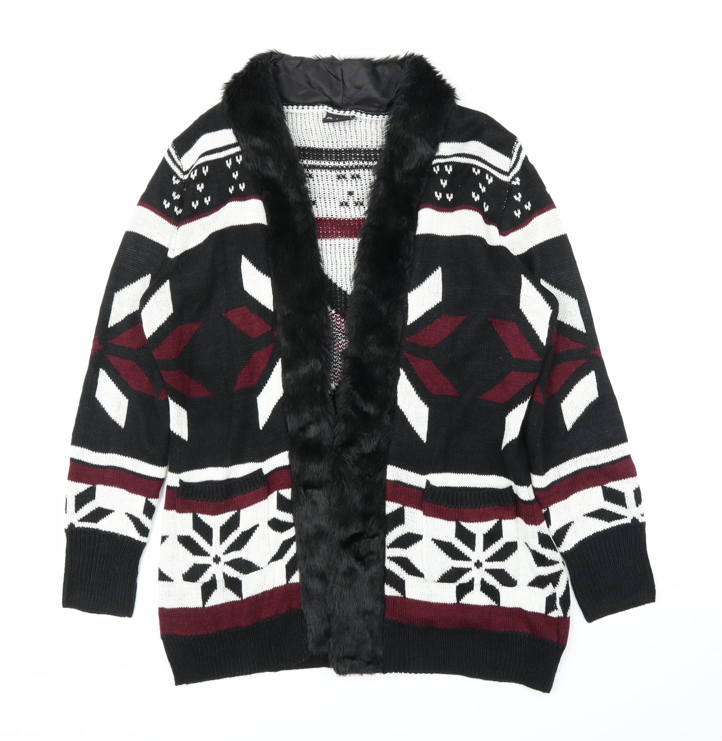 B. You Womens Black Geometric  Cardigan Jumper Size 16