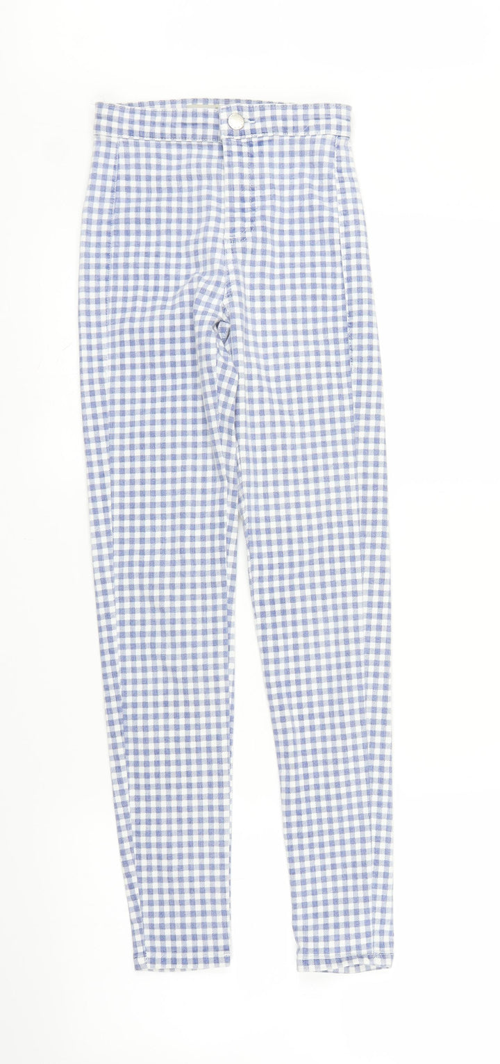 Topshop Womens Blue Check Carrot Trousers Size 25 in L30 in