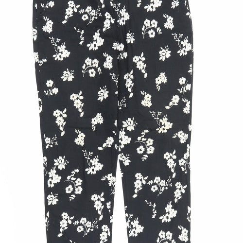 Peacocks Womens Black Floral  Capri Trousers Size 14 L28 in