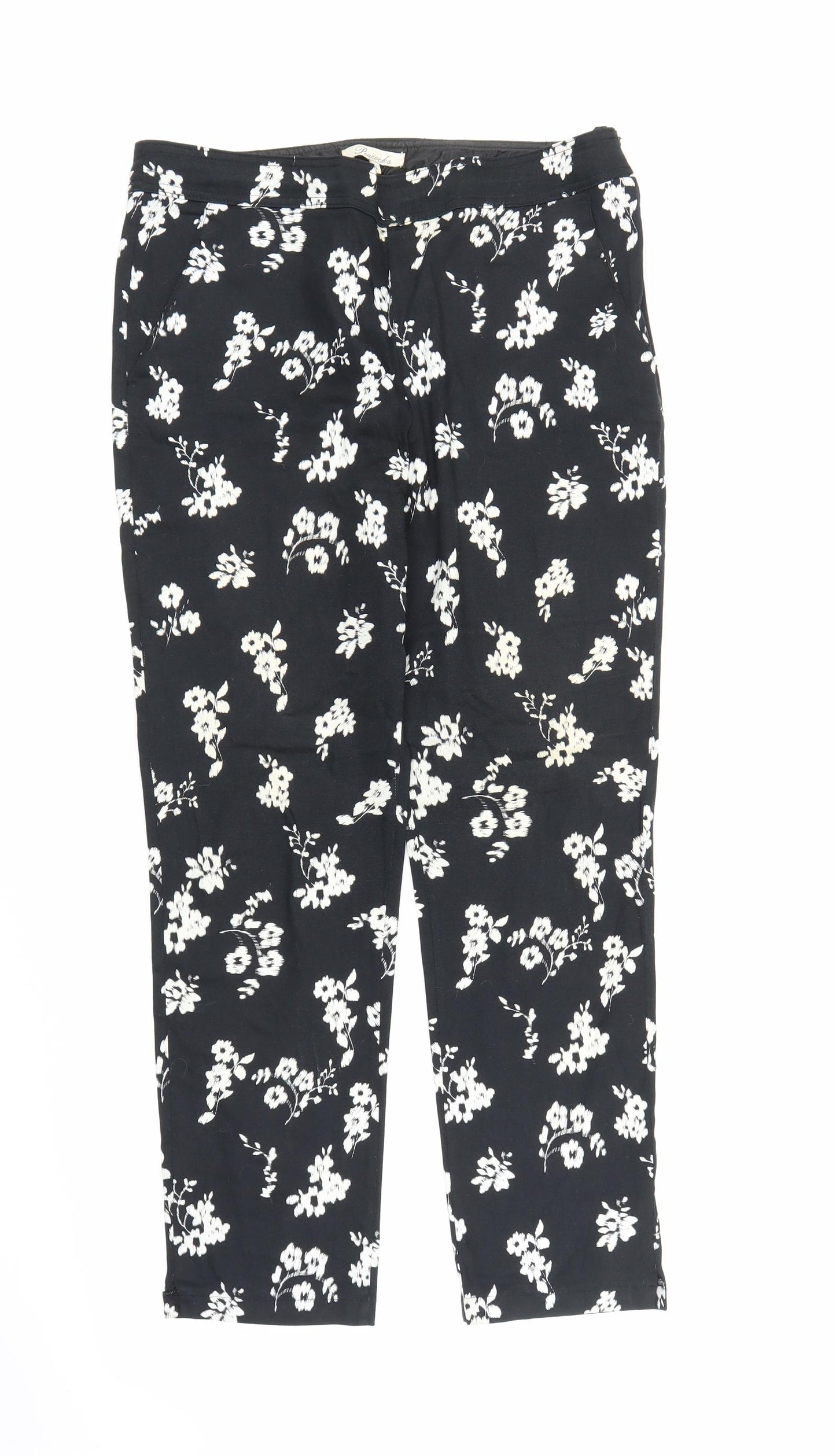 Peacocks Womens Black Floral  Capri Trousers Size 14 L28 in