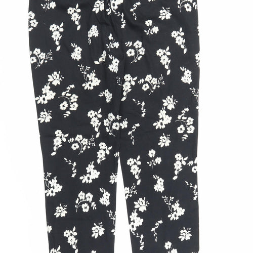 Peacocks Womens Black Floral  Capri Trousers Size 14 L28 in