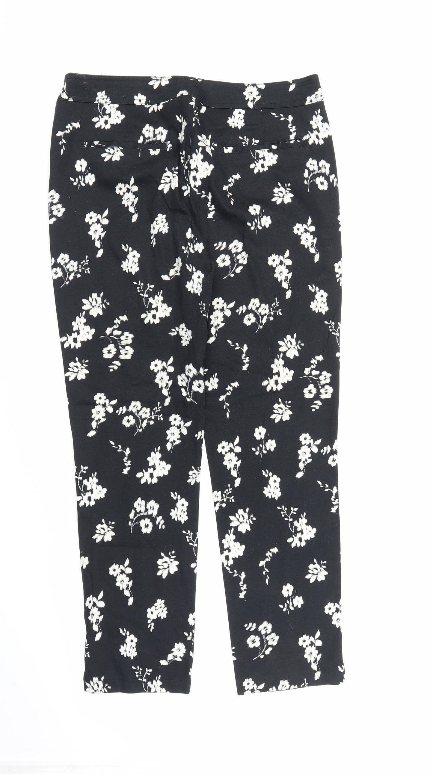 Peacocks Womens Black Floral  Capri Trousers Size 14 L28 in