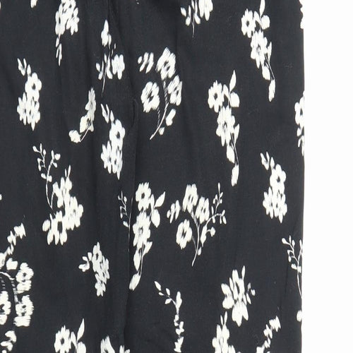 Peacocks Womens Black Floral  Capri Trousers Size 14 L28 in