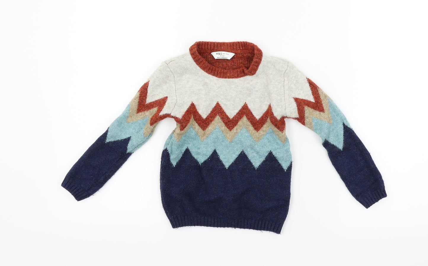 Marks and Spencer Boys Beige Geometric  Pullover Jumper Size 4-5 Years