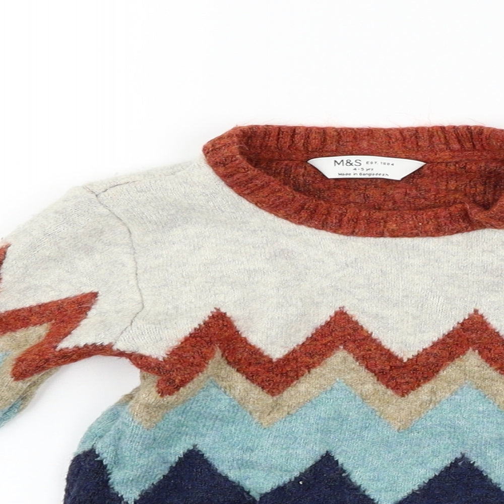 Marks and Spencer Boys Beige Geometric  Pullover Jumper Size 4-5 Years