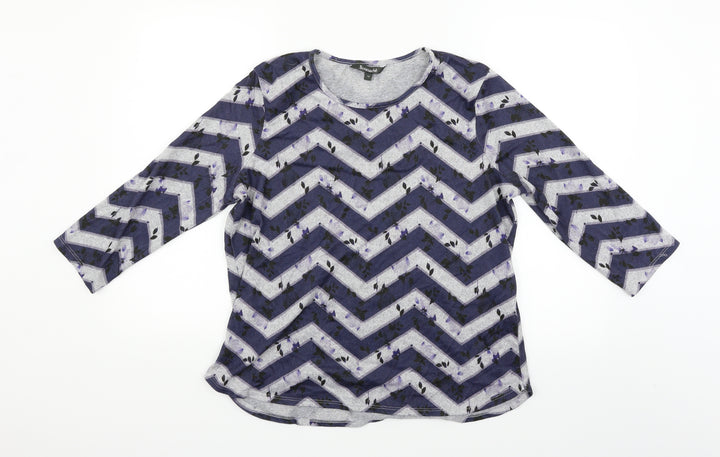 Bonmarché Womens Grey Striped Pullover Jumper Size 14