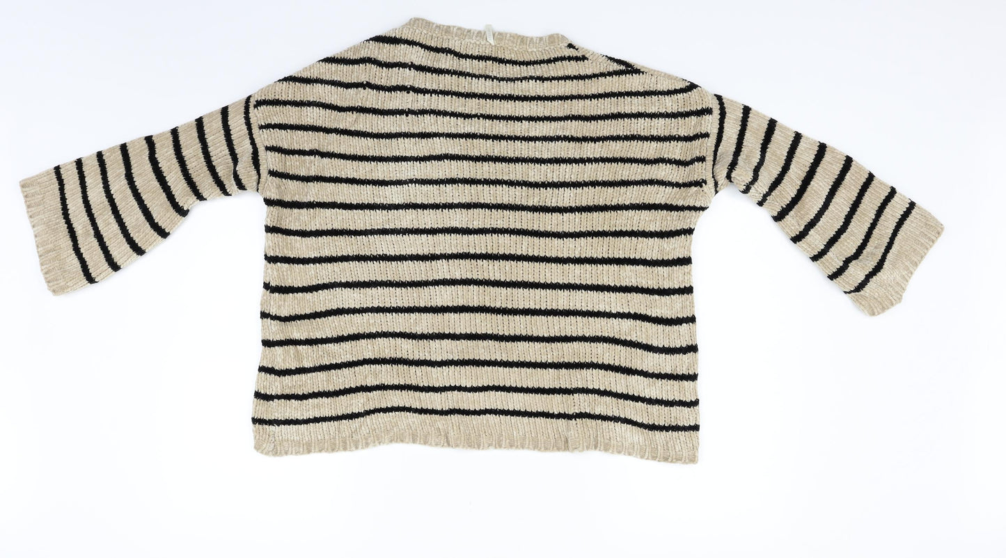 humility Womens Beige Striped  Pullover Jumper Size XL