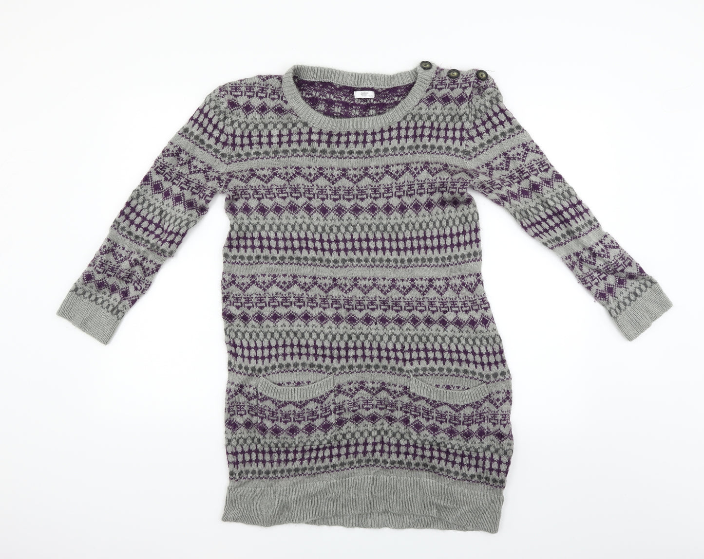 Cotton Traders Womens Grey Geometric  Jumper Dress  Size 12