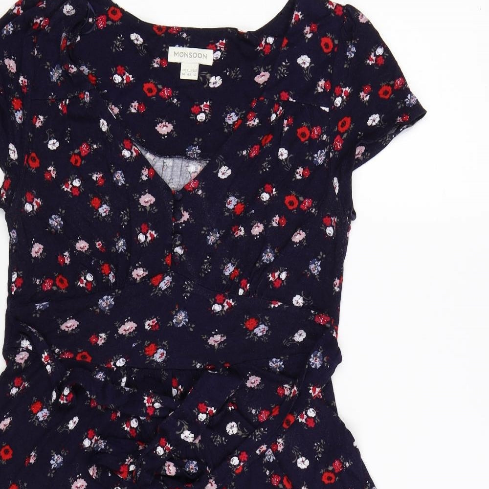 Monsoon Womens Blue Floral  Fit & Flare  Size 14