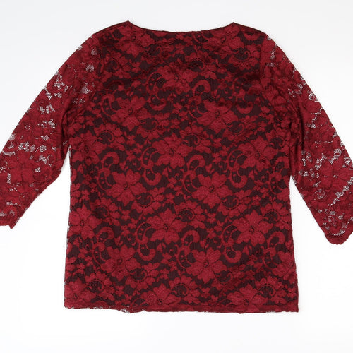Isle Womens Red Floral  Basic Blouse Size S  - Size:10-12