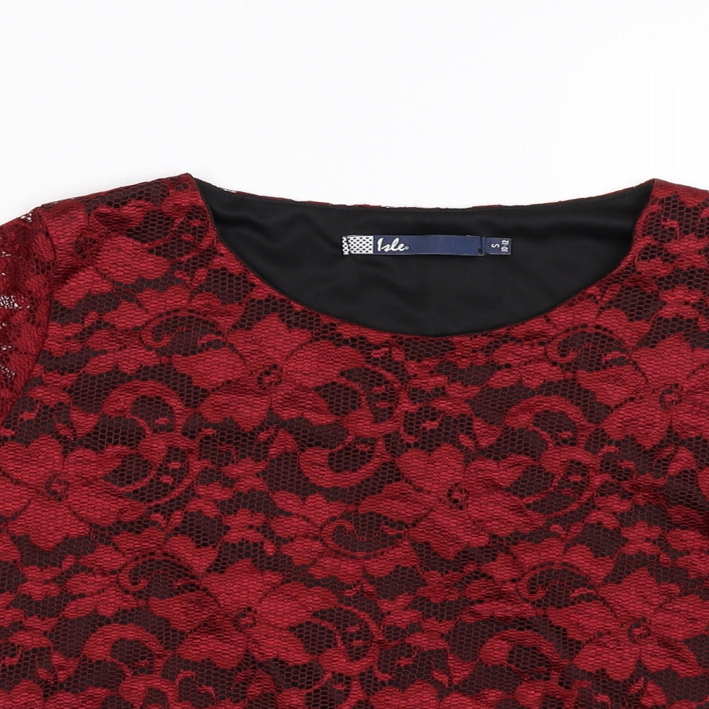 Isle Womens Red Floral  Basic Blouse Size S  - Size:10-12