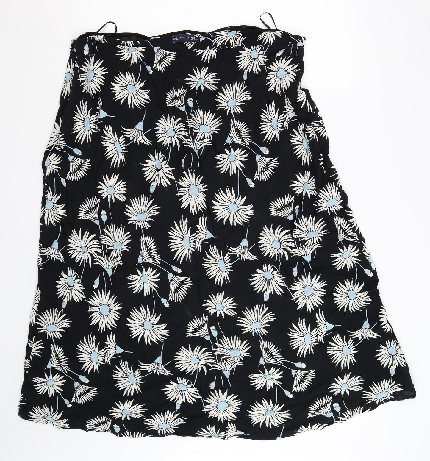 M&S Womens Black Floral  A-Line Skirt Size 18