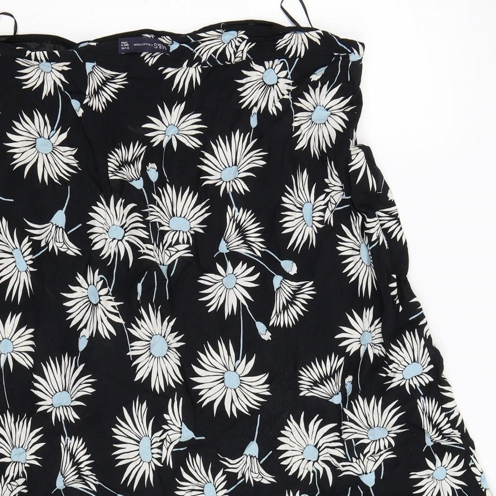 M&S Womens Black Floral  A-Line Skirt Size 18