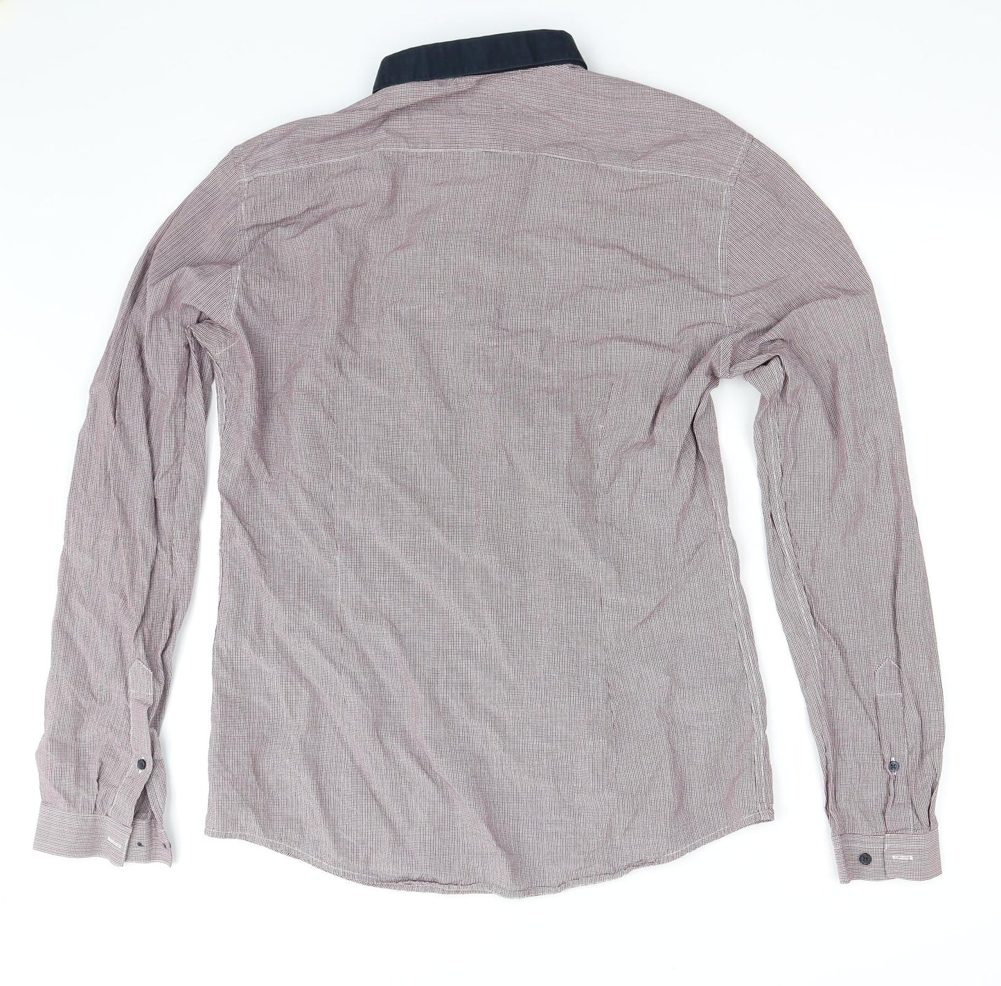M&S Mens Pink Striped   Button-Up Size M