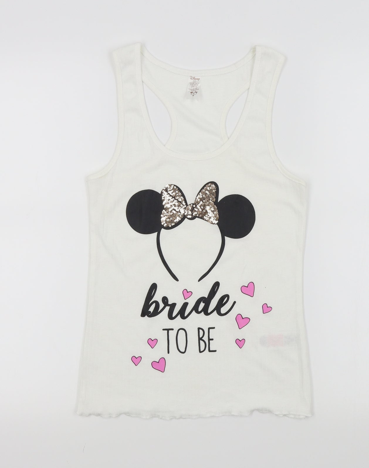 Primark Womens White   Basic T-Shirt Size 10  - Disney Minnie Mouse,bride to be