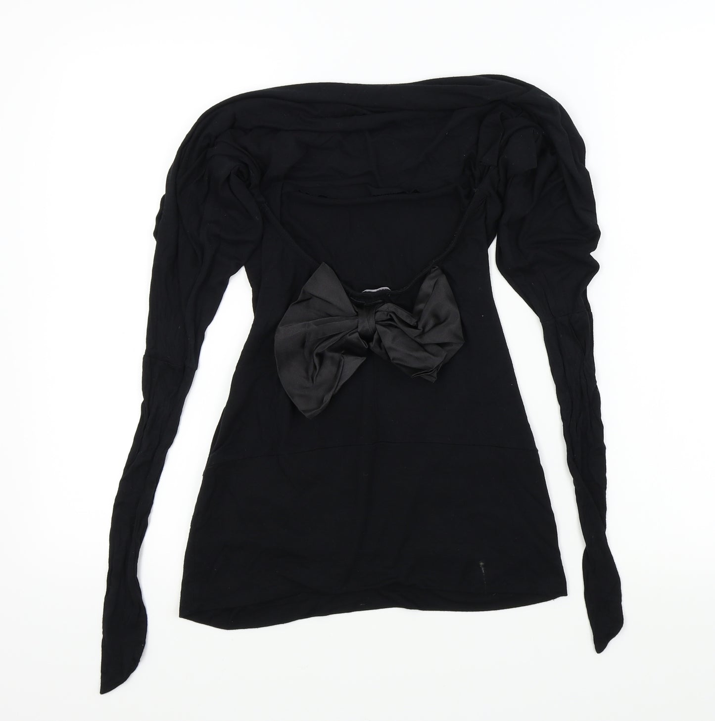 Evita Womens Black   Basic T-Shirt Size S  - bow on scoop back