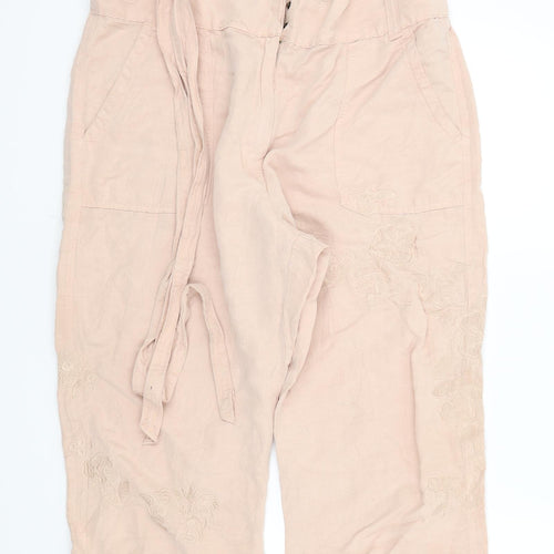 M&S Womens Pink Floral  Trousers  Size 16 L20 in