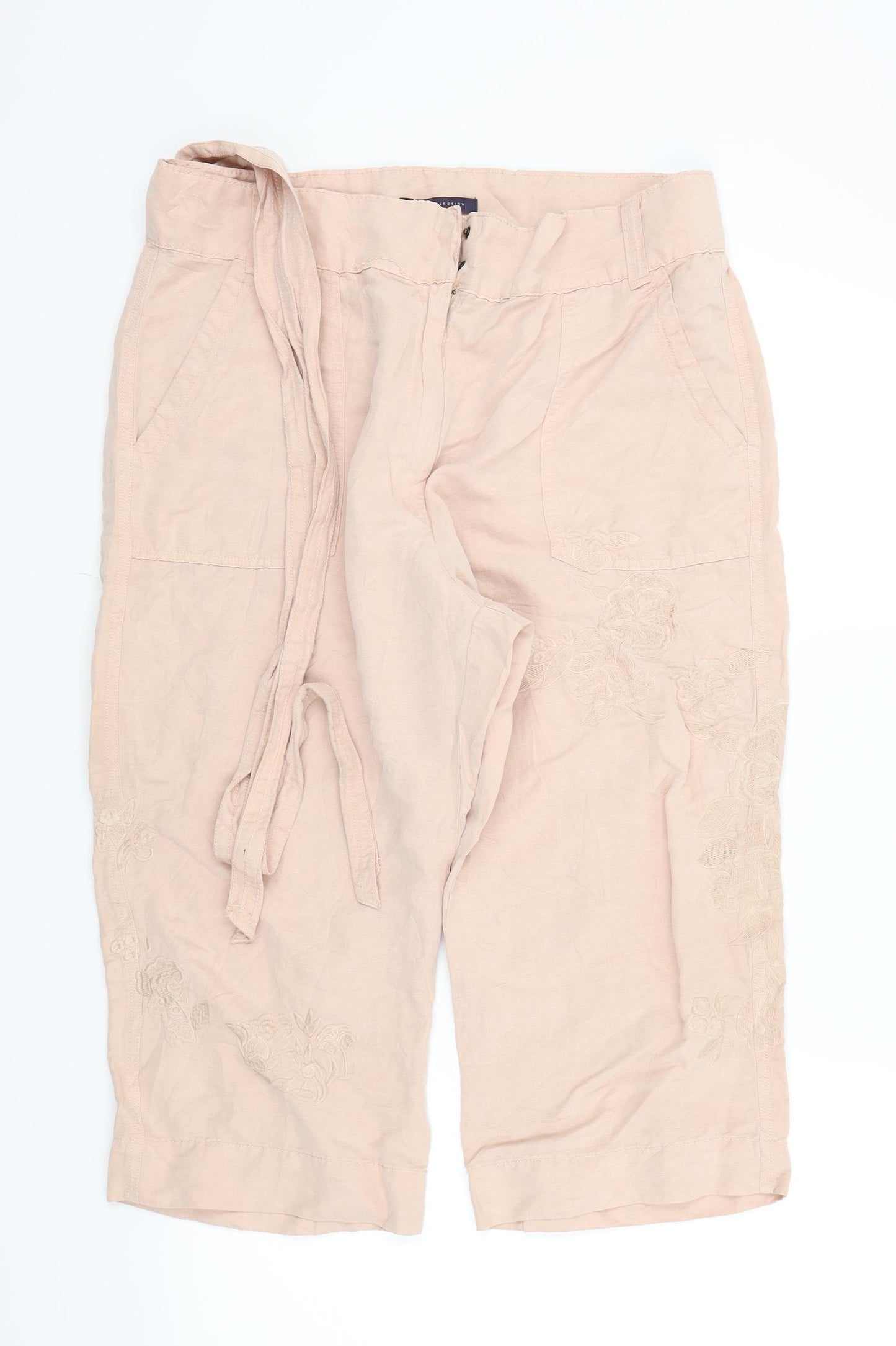 M&S Womens Pink Floral  Trousers  Size 16 L20 in