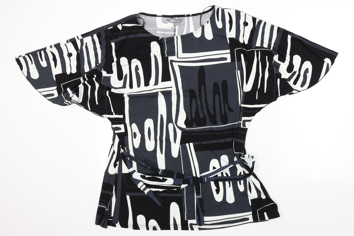 Mia Moda Womens Black Geometric  Basic T-Shirt Size 16  - flair sleeves