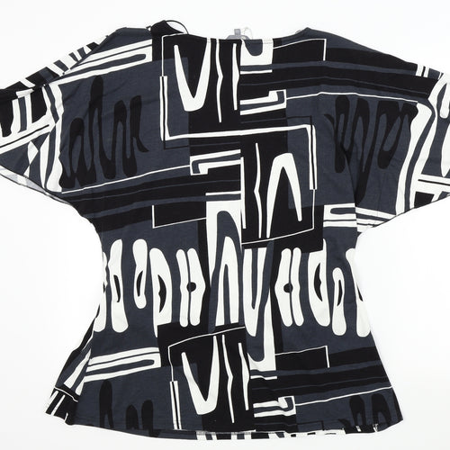 Mia Moda Womens Black Geometric  Basic T-Shirt Size 16  - flair sleeves