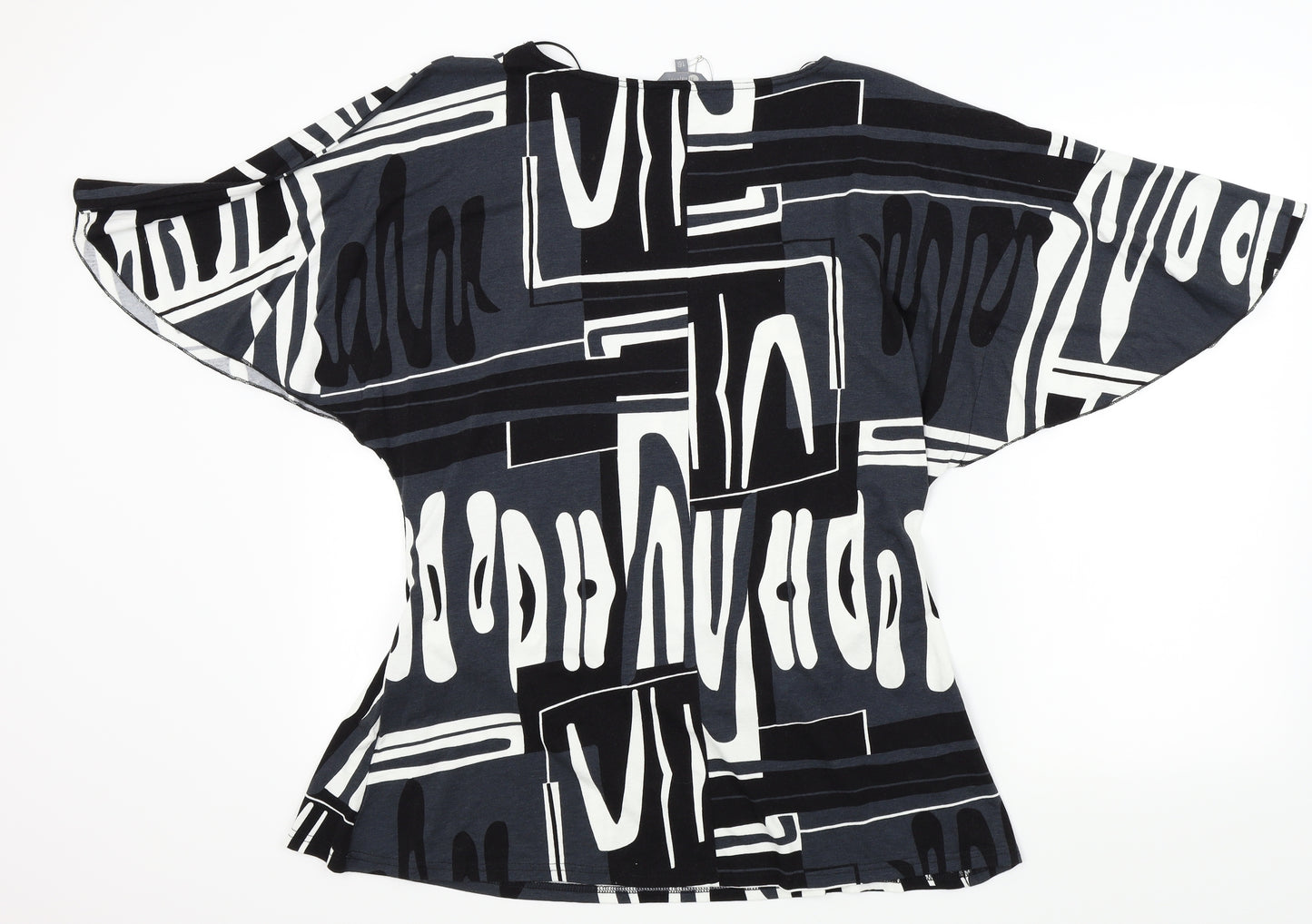Mia Moda Womens Black Geometric  Basic T-Shirt Size 16  - flair sleeves