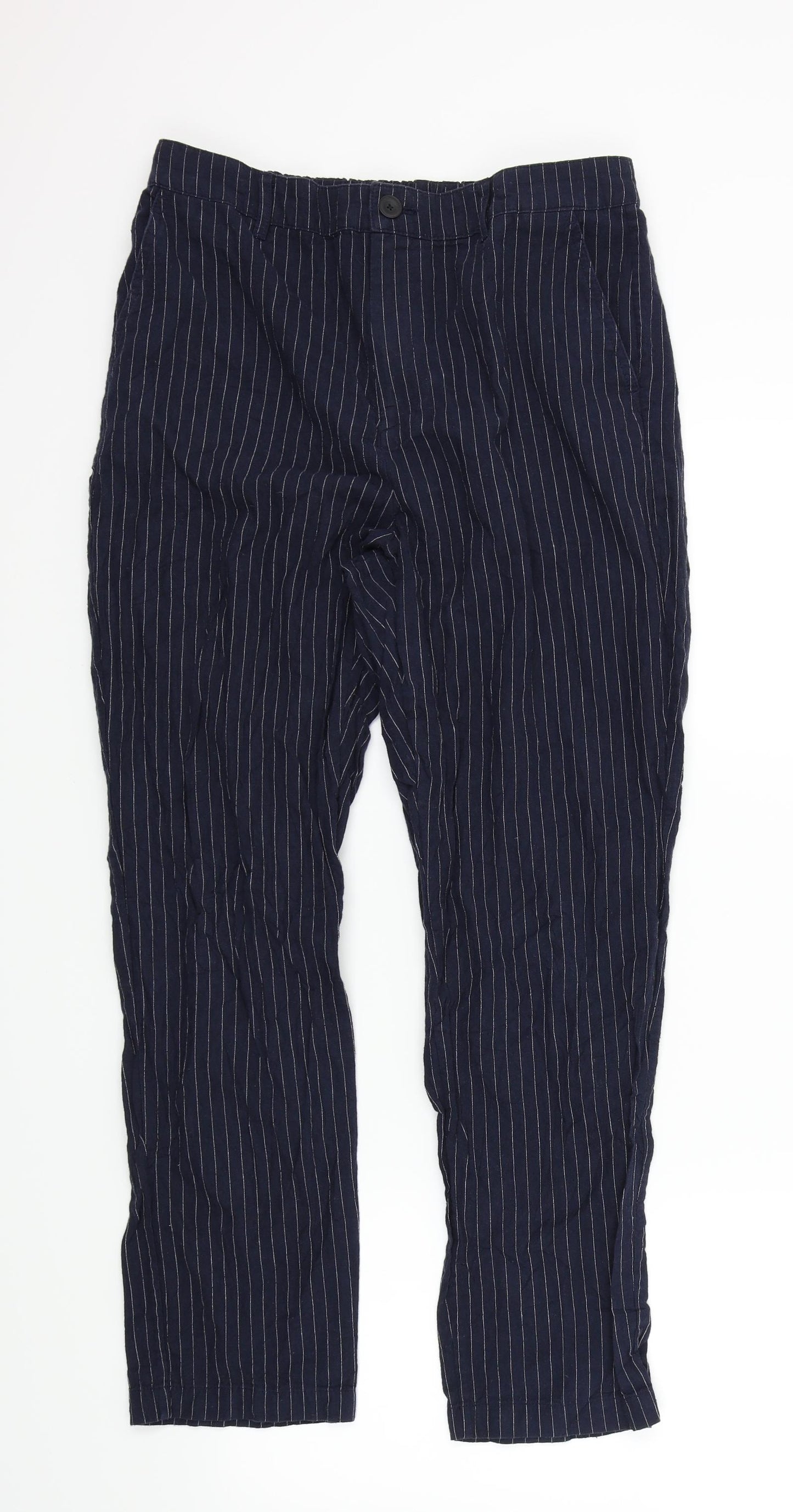 Preworn Womens Blue Striped  Trousers  Size 14 L26 in