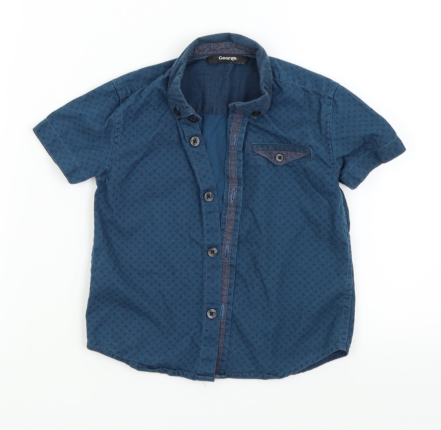 George Boys Blue Geometric  Basic Button-Up Size 3 Years