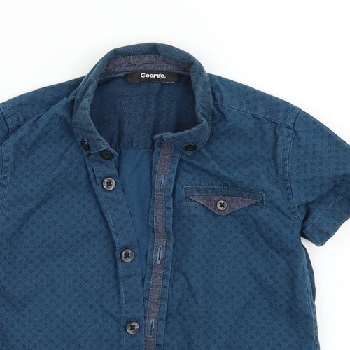 George Boys Blue Geometric  Basic Button-Up Size 3 Years