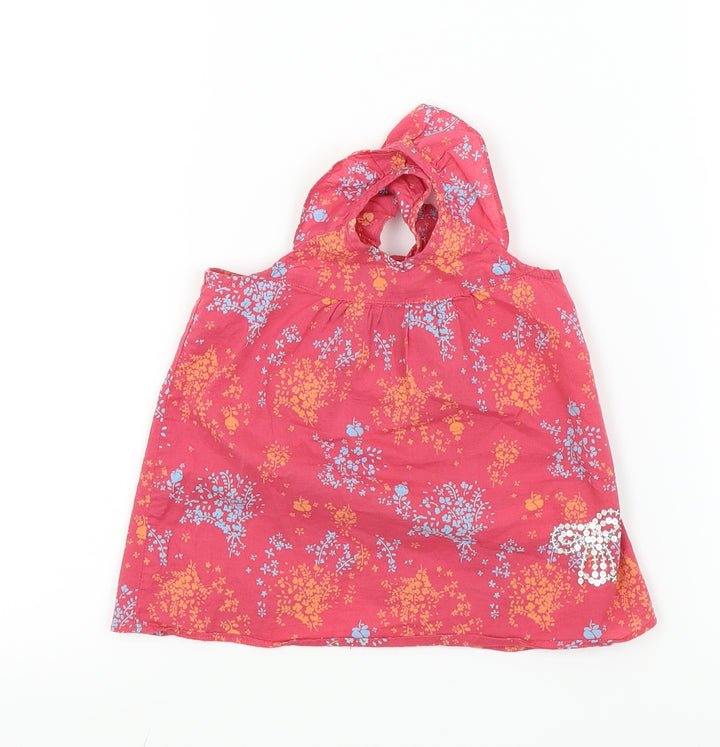 M&S Girls Pink Floral  Basic Blouse Size 12-18 Months  - Frill straps