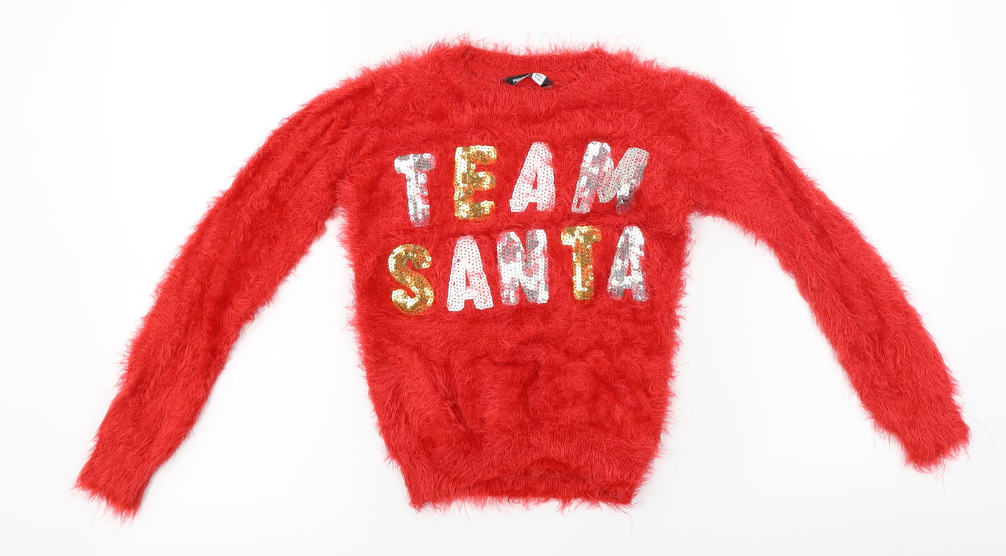 Pep&co  Girls Red   Pullover Jumper Size 8-9 Years  - Christmas Jumper