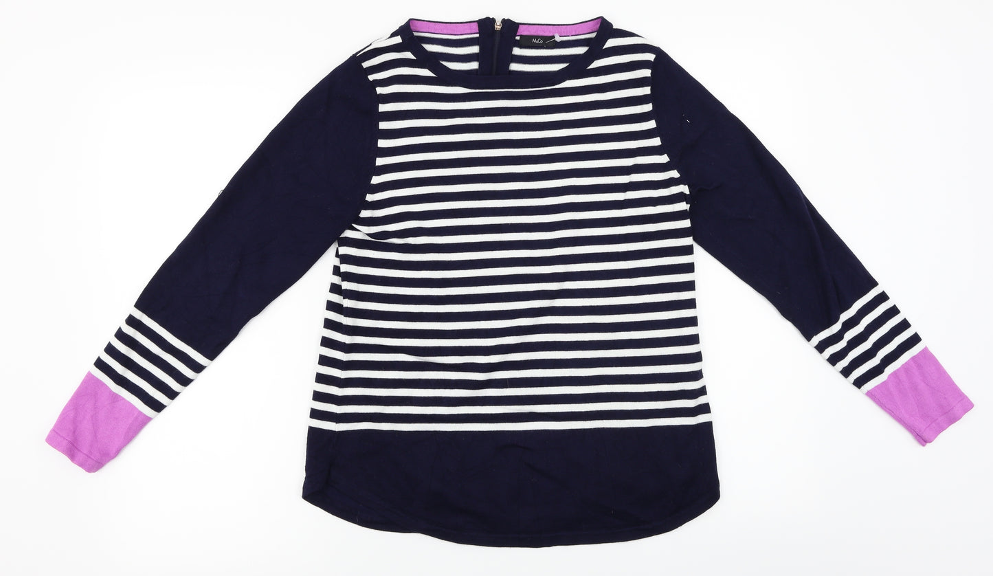M&Co Womens Blue Striped  Pullover Jumper Size 16