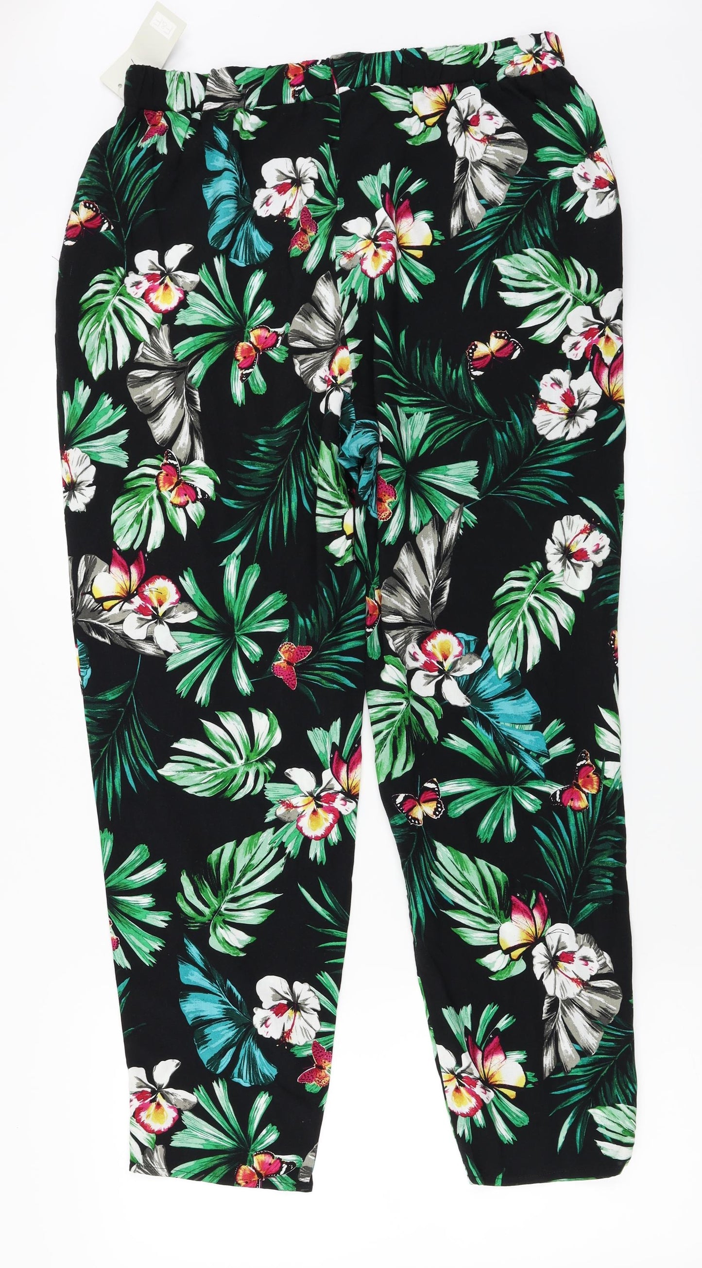 F&F  Womens Black Floral  Trousers  Size 16 L25 in