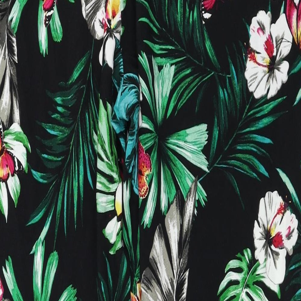 F&F  Womens Black Floral  Trousers  Size 16 L25 in