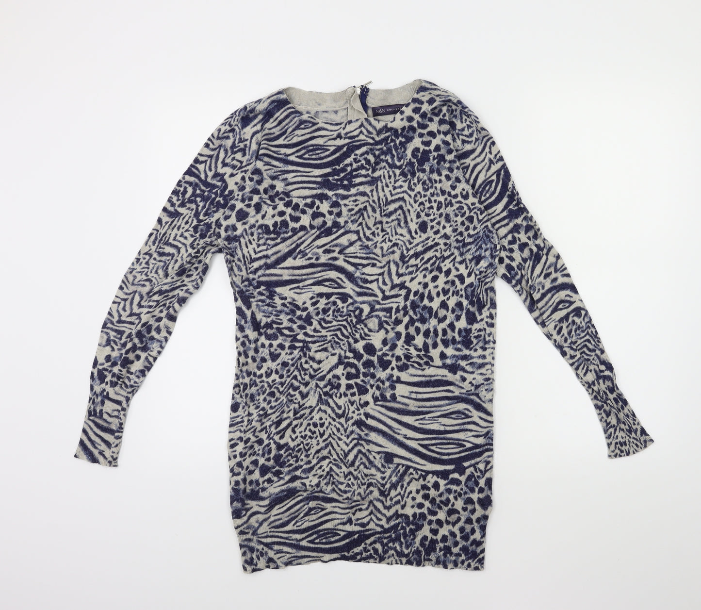 Marks and Spencer Womens Blue Animal Print Knit Pullover Jumper Size 10