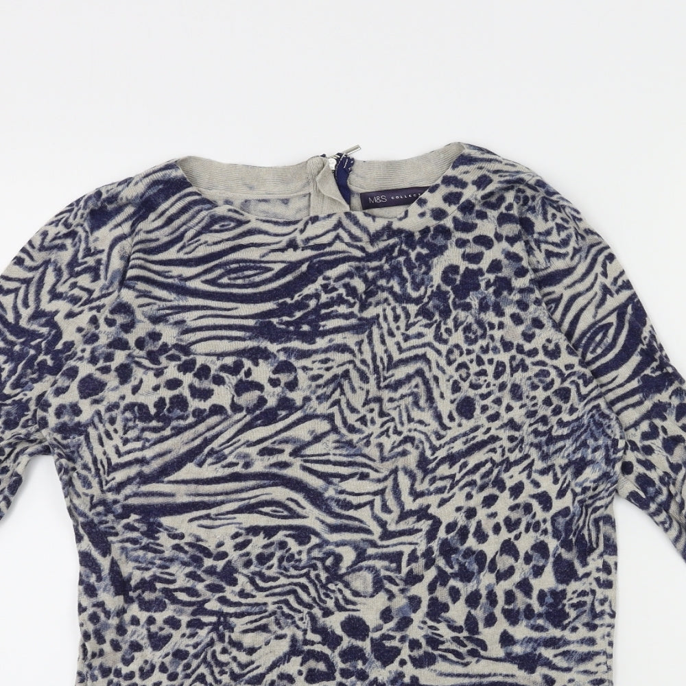 Marks and Spencer Womens Blue Animal Print Knit Pullover Jumper Size 10