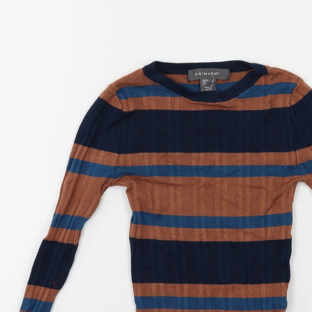 Primark Womens Brown Striped Knit Pullover Jumper Size 8