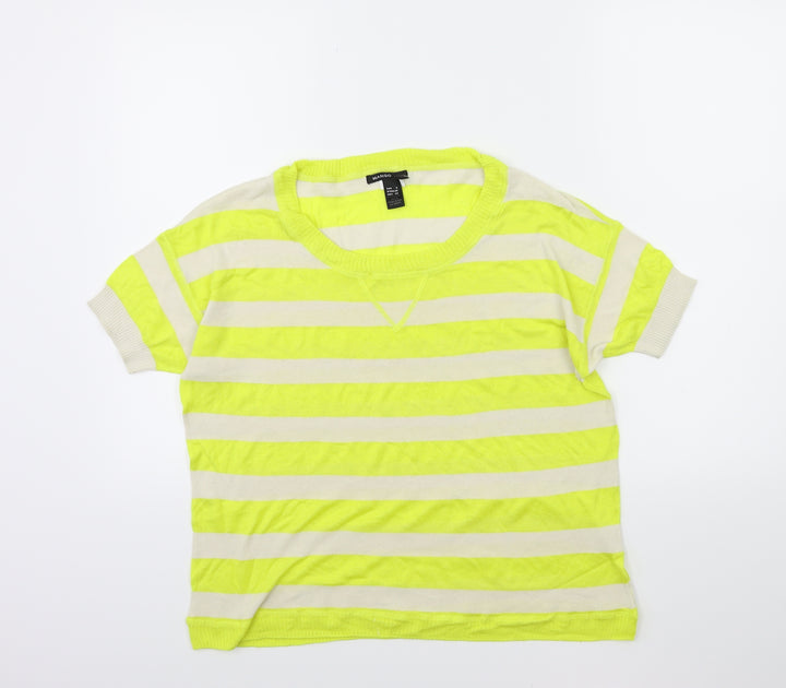 Mango Womens Yellow Striped Knit Pullover Jumper Size S