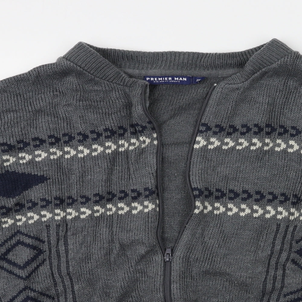PREMIER MAN Mens Green Striped Knit Cardigan Jumper Size XL