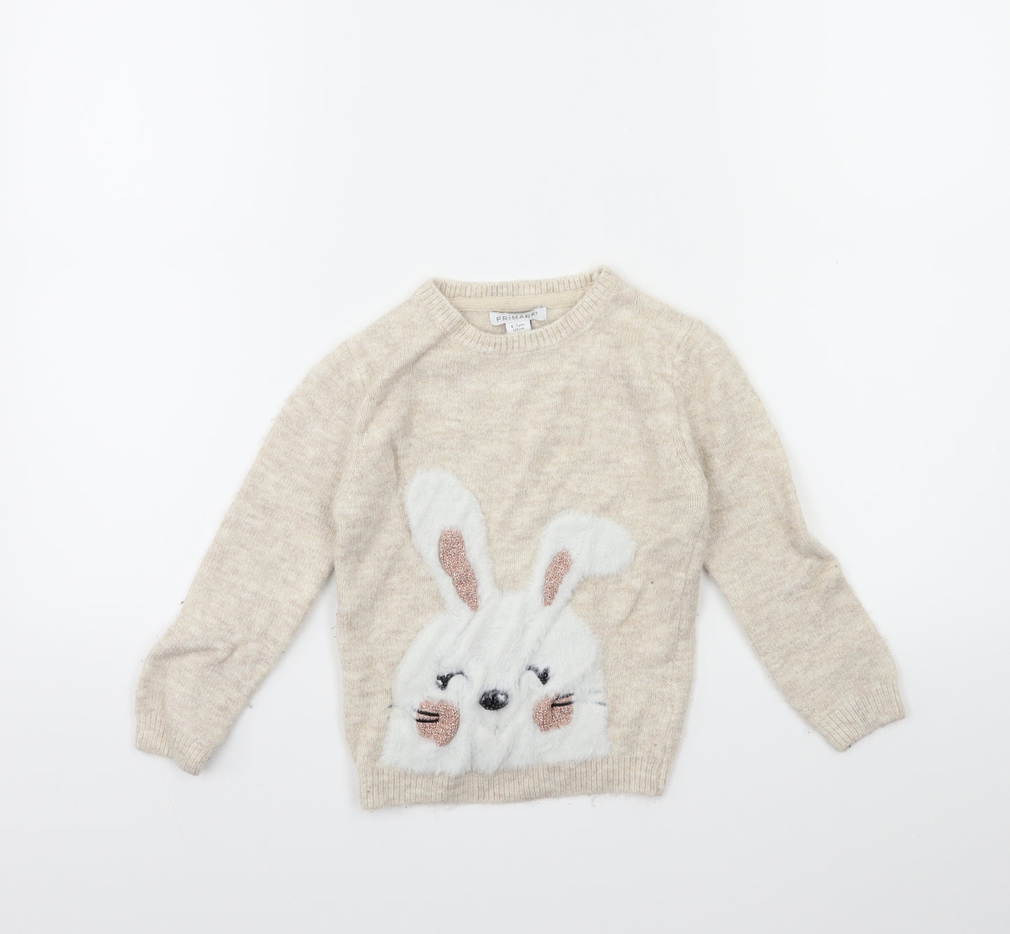 Primark Girls Beige   Pullover Jumper Size 6-7 Years  - BUNNY
