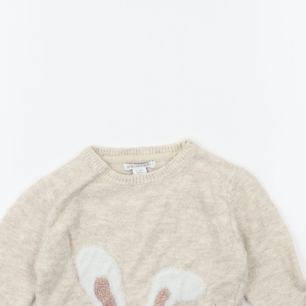 Primark Girls Beige   Pullover Jumper Size 6-7 Years  - BUNNY