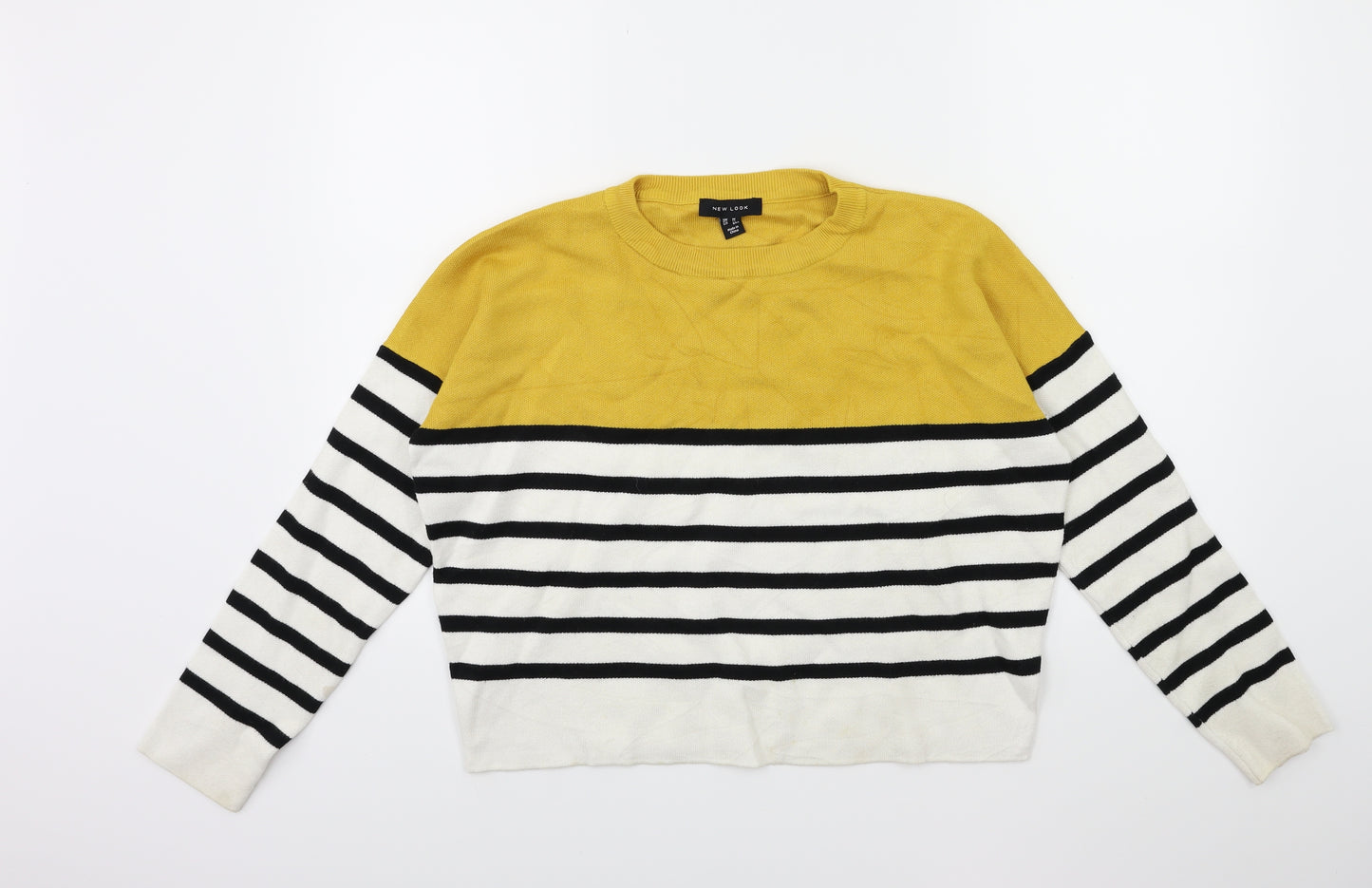New Look Womens Yellow Striped Knit Pullover Jumper Size M