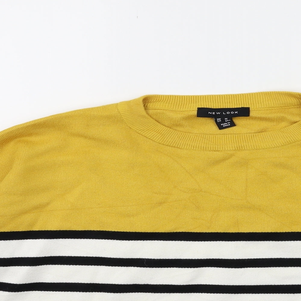 New Look Womens Yellow Striped Knit Pullover Jumper Size M
