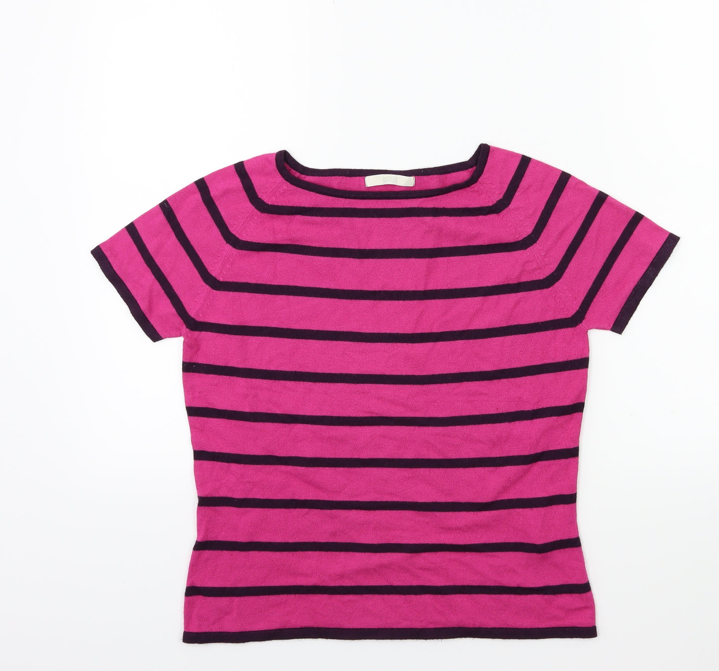 Marks and Spencer Womens Pink Striped Knit Pullover Jumper Size 12