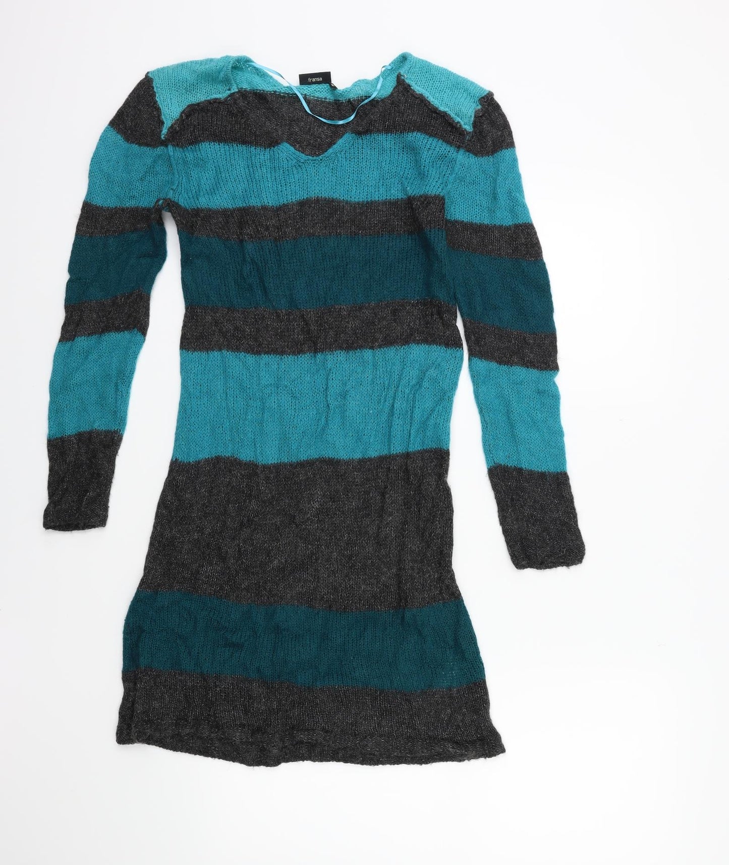 fransa Womens Green Striped Knit  Jumper Size M