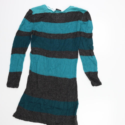 fransa Womens Green Striped Knit  Jumper Size M