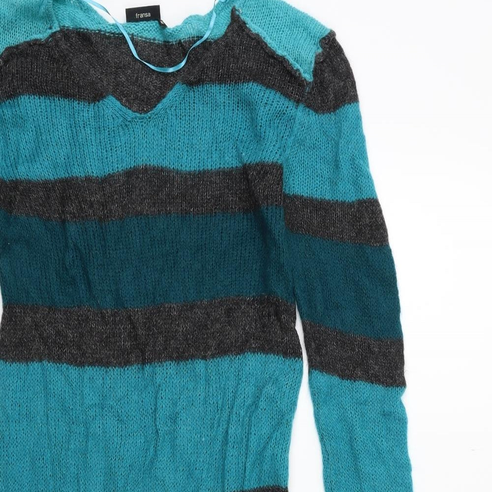 fransa Womens Green Striped Knit  Jumper Size M