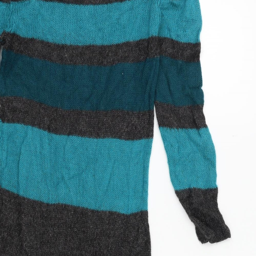 fransa Womens Green Striped Knit  Jumper Size M