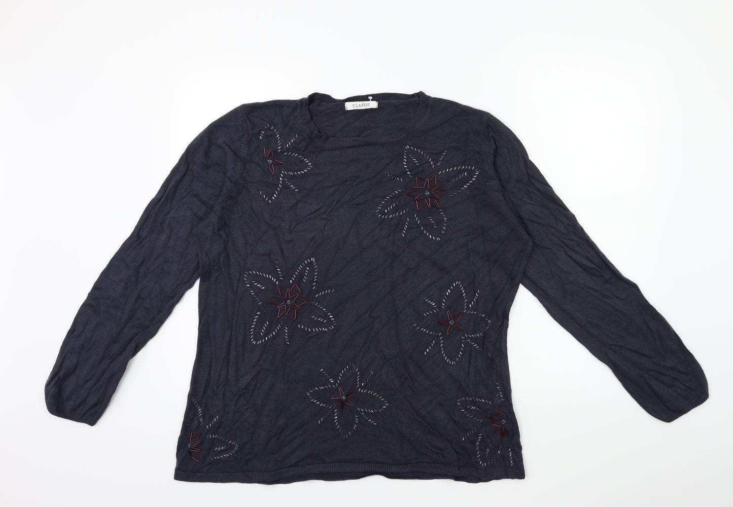 Marks and Spencer Womens Blue Floral Knit Pullover Jumper Size 18