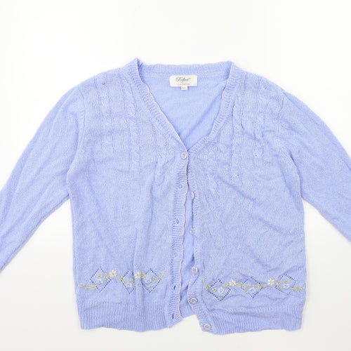 reflect Womens Blue Floral Knit Cardigan Jumper Size M