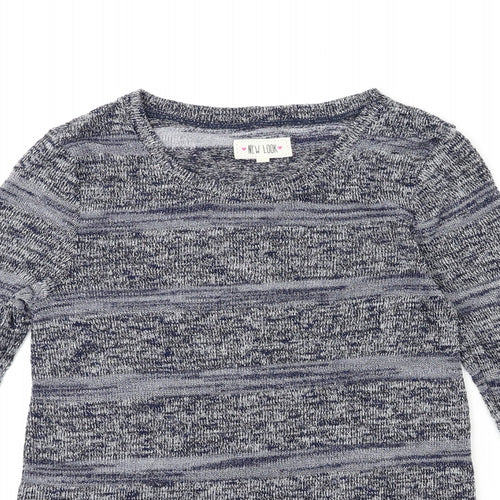New Look Womens Blue Striped Knit Pullover Jumper Size 10